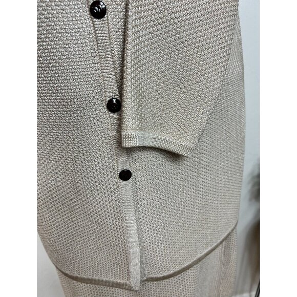 St. John Womens Tan Three Piece Button Up Knit Set Size 6 8 Sparkle Quiet Luxury - Picture 5 of 16